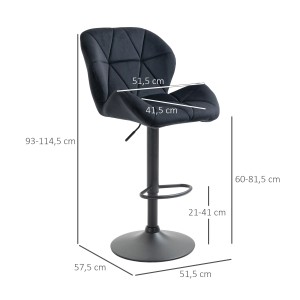 HOMCOM Barhocker 2er-Set, drehbar, mit schwarzem Flanellbezug und Metallfuß. Höhenverstellbarer Hocker.