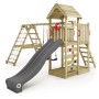 Wickey Spielturm RocketFlyer mit Rutsche, Schaukel und Kletterwand in Anthrazit.