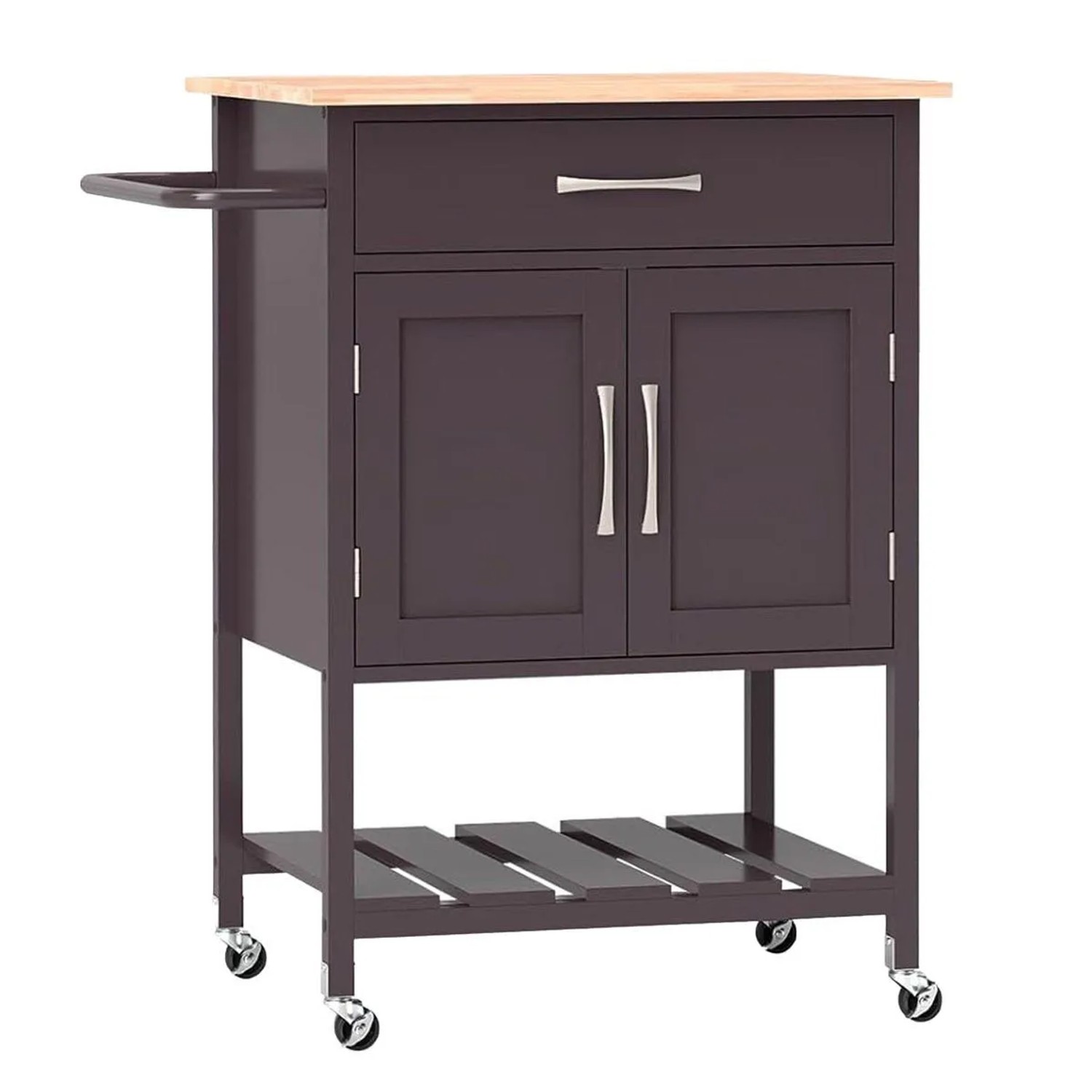 Costway Küchenwagen mit Arbeitsplatte Servierwagen mit Rollen Braun günstig online kaufen