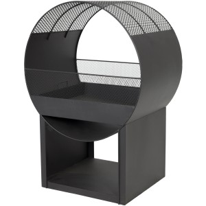 Moderne Buschbeck Feuerstelle Porthole aus Metall mit Holzfach für Garten & Terrasse.