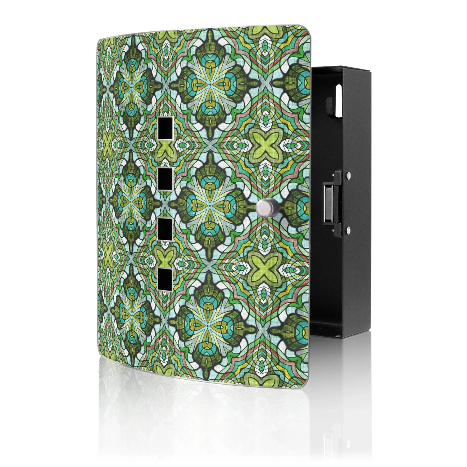 Banjado Design Schlüsselkasten Aus Edelstahl Für 10 Schlüssel 24x21,5x7cm Mit Magnetverschluss Motiv Grünes Muster