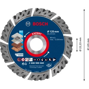 Bosch Expert Diamanttrennscheibe Multi Material, 125 mm Durchmesser für Winkelschleifer.
