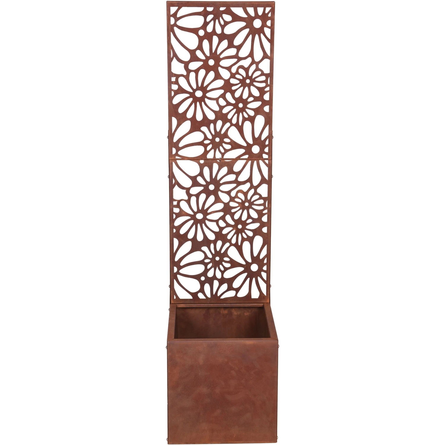 Rostbrauner Garden Pleasure Pflanzkübel Ezra mit Sichtschutz (118x30x30cm) für Pflanzenanzucht.