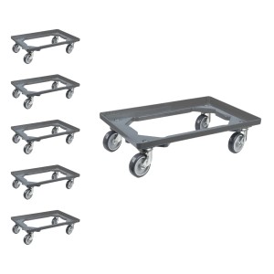 PROREGAL SparSet: 6 graue Transportroller für Euroboxen (60x40 cm) mit Gummirädern.