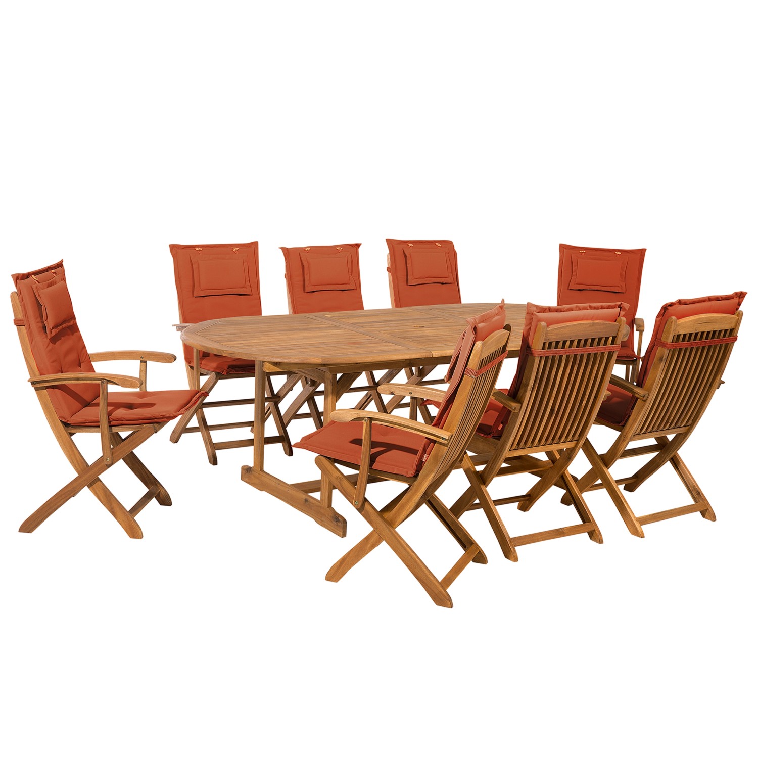 Beliani Gartentisch Set Heller Holzfarbton Rot 100x220x93 günstig online kaufen