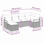Beiges 6-teiliges Garten-Sofa-Set aus Polyrattan von vidaXL mit Maßangaben.