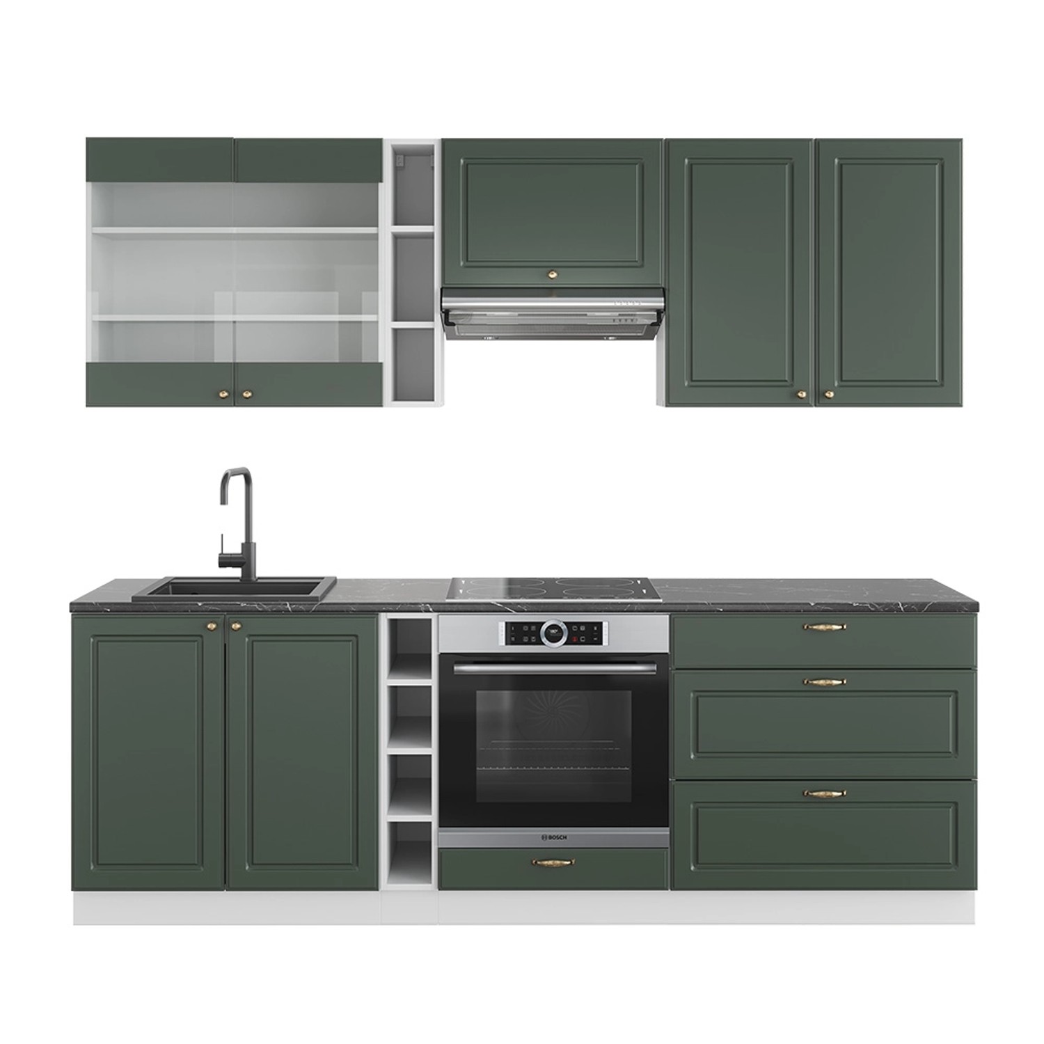 Vicco Fame-Line Küchenzeile Grün-Gold Landhaus/Weiß 235 cm ohne Arbeitsplat günstig online kaufen