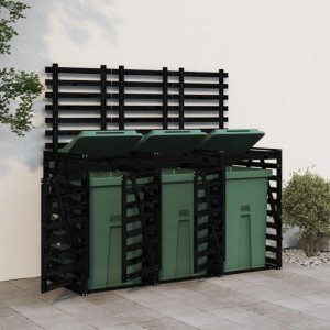 DELUKE 3er Mülltonnenbox Kiefernholz BOUMI 240x91,5x128,5cm Schwarz Mülltonnenverkleidung Für 3 Tonnen Müllbox Aus Holz