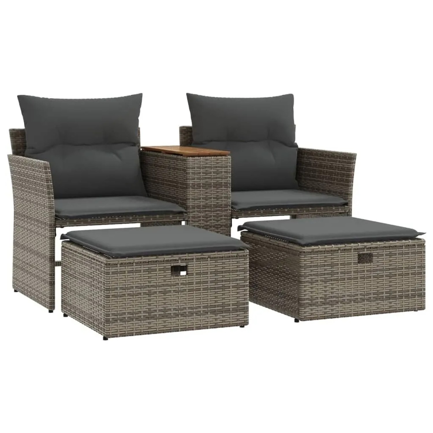 vidaXL Gartensofa 2-Sitzer mit Hockern Grau Poly Rattan 365804