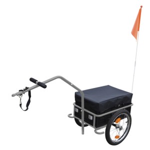 Fischer Lastenanhänger Profi Plus III, schwarz, mit Deichsel und orangefarbener Fahne. Ideal für Fahrrad und E-Bike.