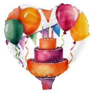 Party Factory Folienballon Happy Birthday Bunt Herz Ø 45 cm
