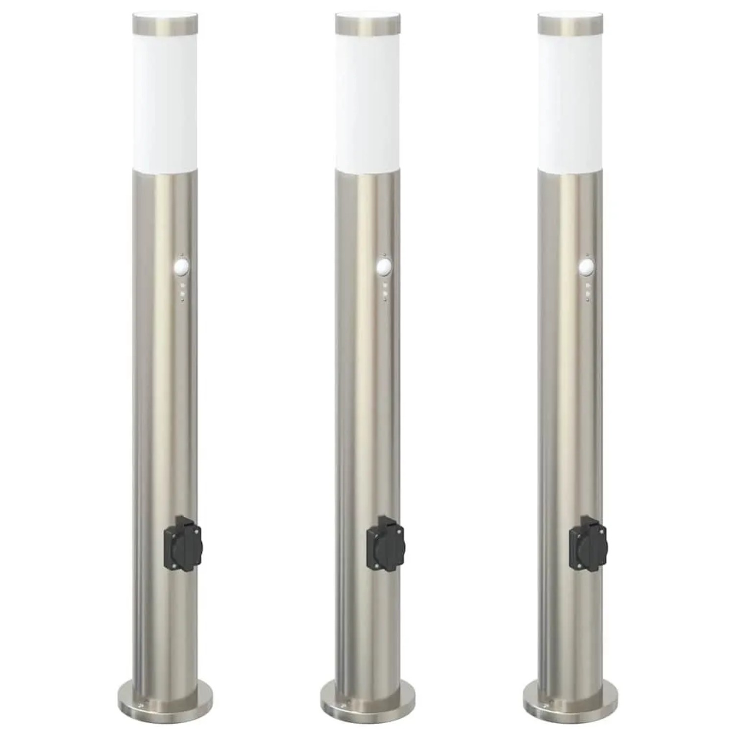 vidaXL Pollerleuchten mit Sensor&Steckdose 3er 80 cm Edelstahl IP44 4006020
