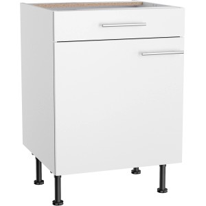 Weißer Optifit Unterschrank Bengt932, 60 cm breit, mit Schublade und Tür, für die Küche.