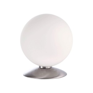 Paul Neuhaus Bubba LED-Tischleuchte aus Stahl mit opaler Glaskugel.