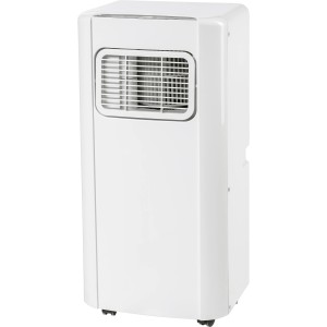 Mobiles OBI Klimagerät KGM 9000-90 in Weiß mit Rollen und Lüftungsgitter.