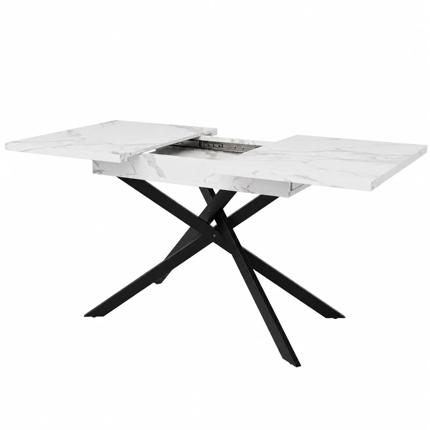 Merax Ausziehbarer Esstisch 120-160cm  Marmoroptik  Metallgestell Schwarz