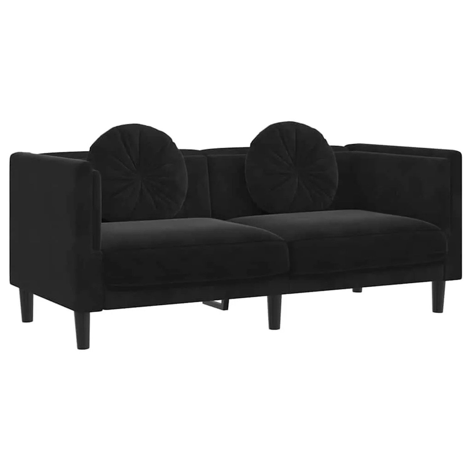 vidaXL Sofa mit Kissen 2-Sitzer Schwarz Samt 372637