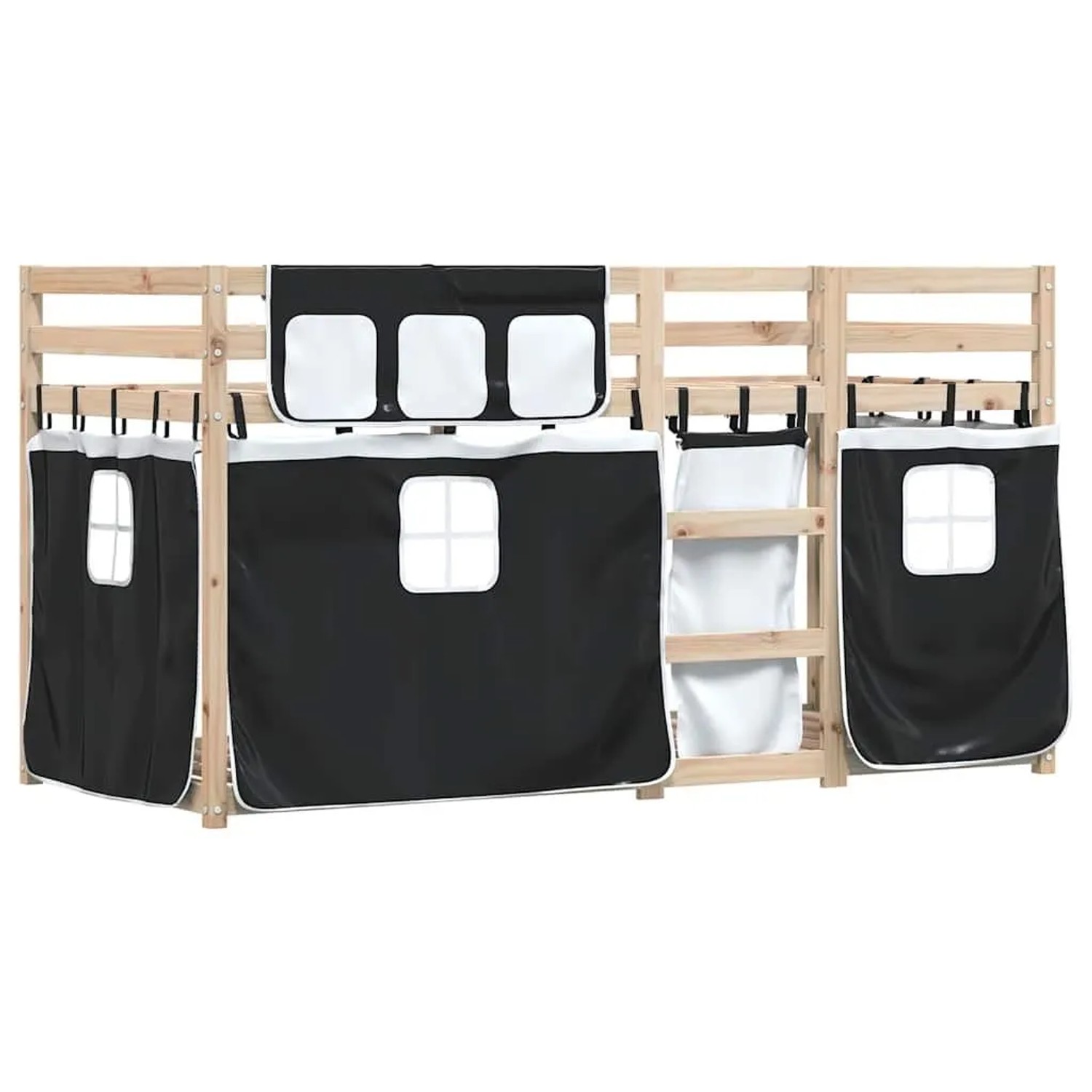vidaXL Etagenbett mit Vorhängen Weiß & Schwarz 75x190 cm Kiefernholz 328391 günstig online kaufen