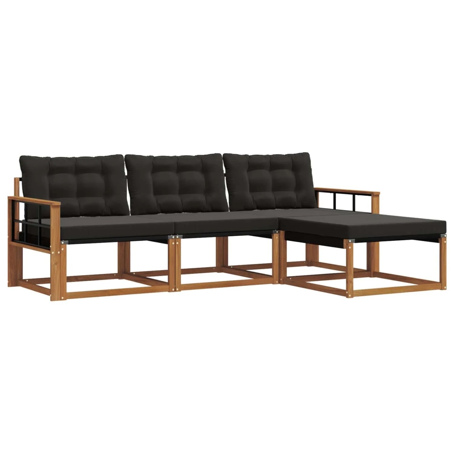 vidaXL Outdoor-Sofagarnitur mit Kissen 4-Tlg Natur und Schwarz 3369343
