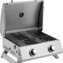 Tepro Chicago Tisch-Gasgrill aus Edelstahl mit geöffnetem Deckel und Grillrost.