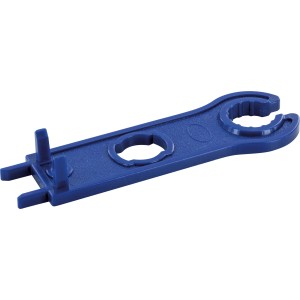 Blaues Schwaiger Solar-Schlüssel-Set für die einfache Montage von Solarpanel-Steckverbindungen.