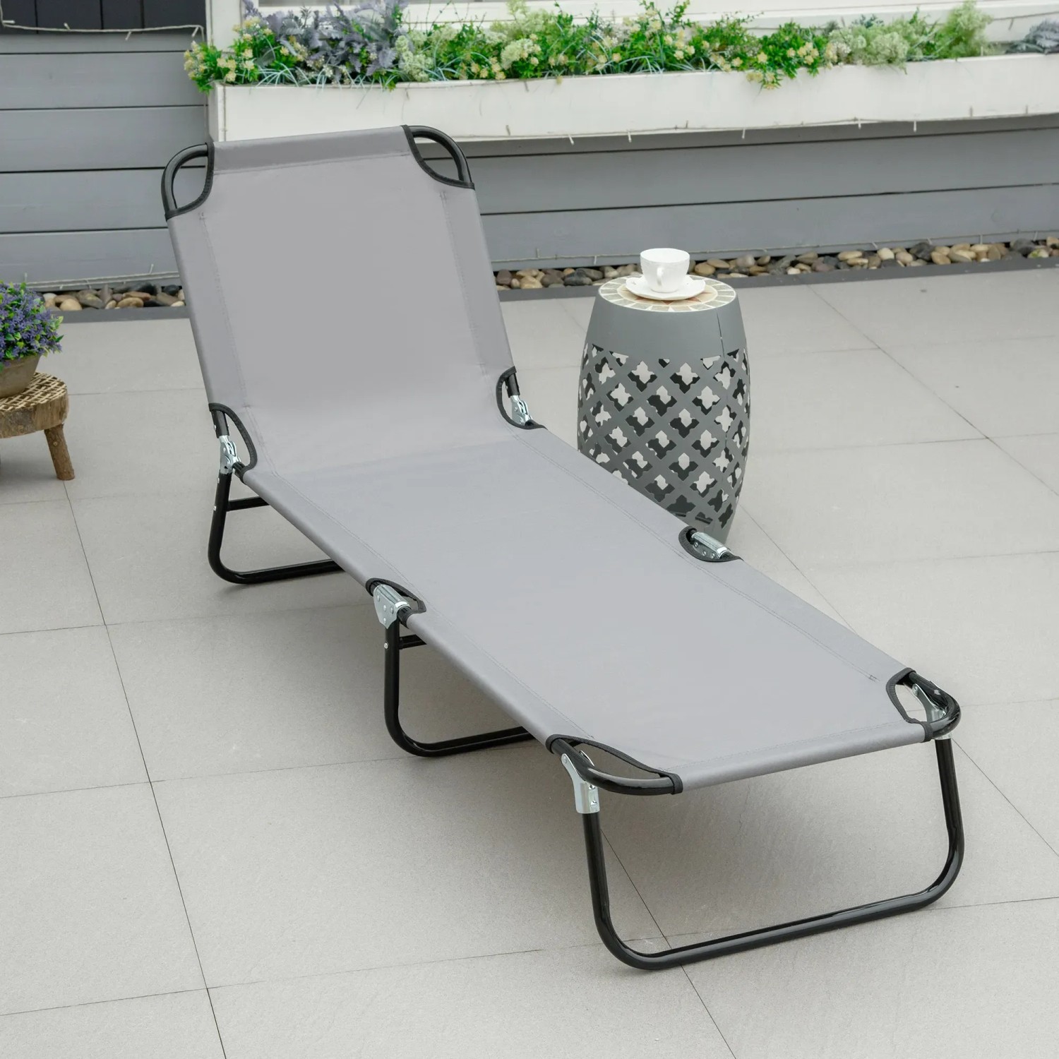 Outsunny Sonnenliege Camping klappbar verstellbar grau kaufen bei OBI