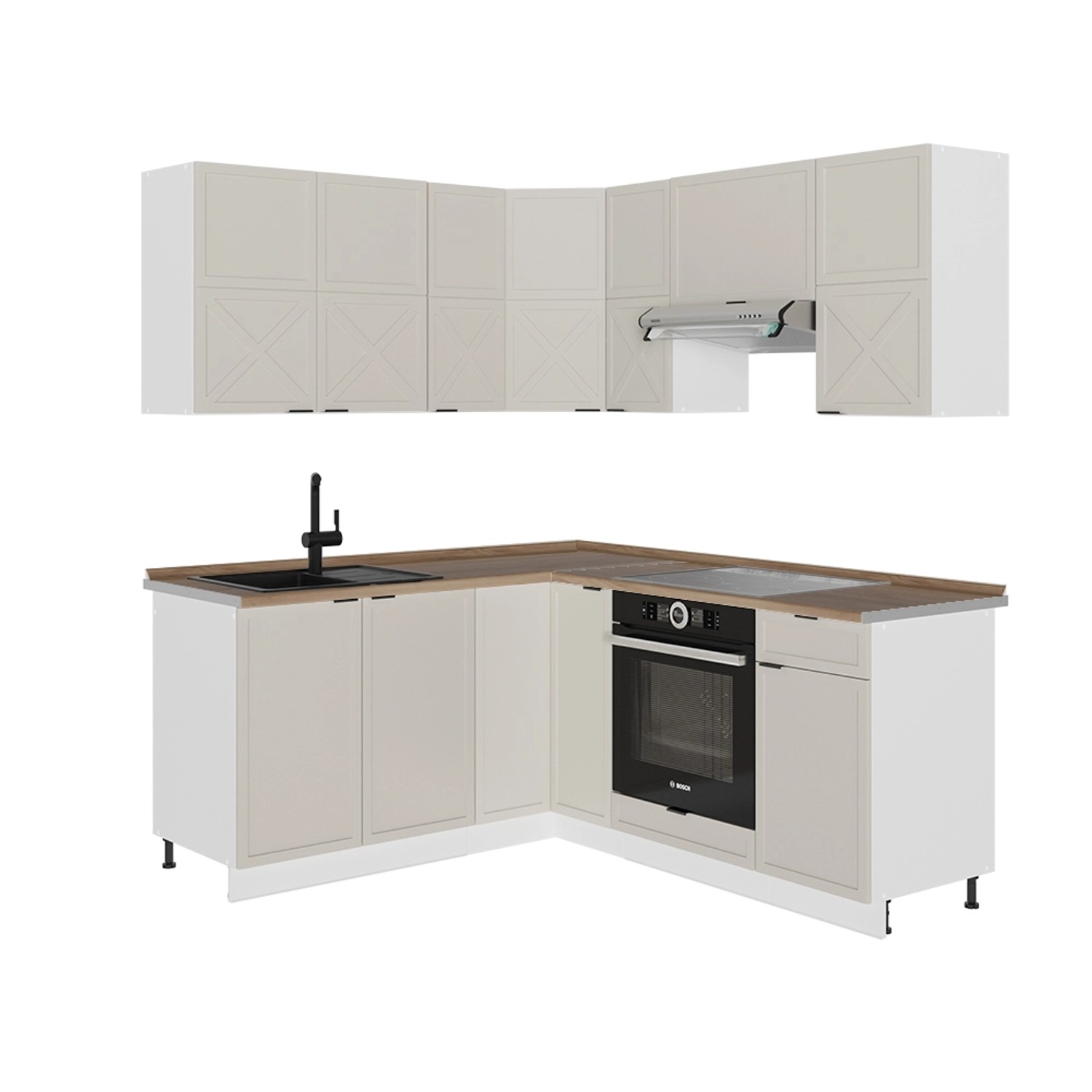 Vicco Fame-Line Eckküche GrauBeige/Weiß 160 x 190 cm AP Eiche günstig online kaufen