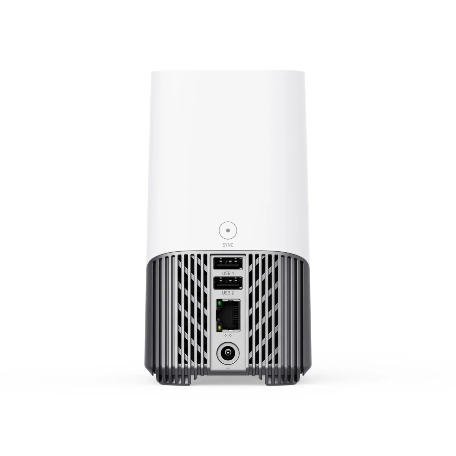 Eufy HomeBase S380: Zentrale für Kameraüberwachung mit Anschlüssen und Kühlrippen auf der Rückseite.