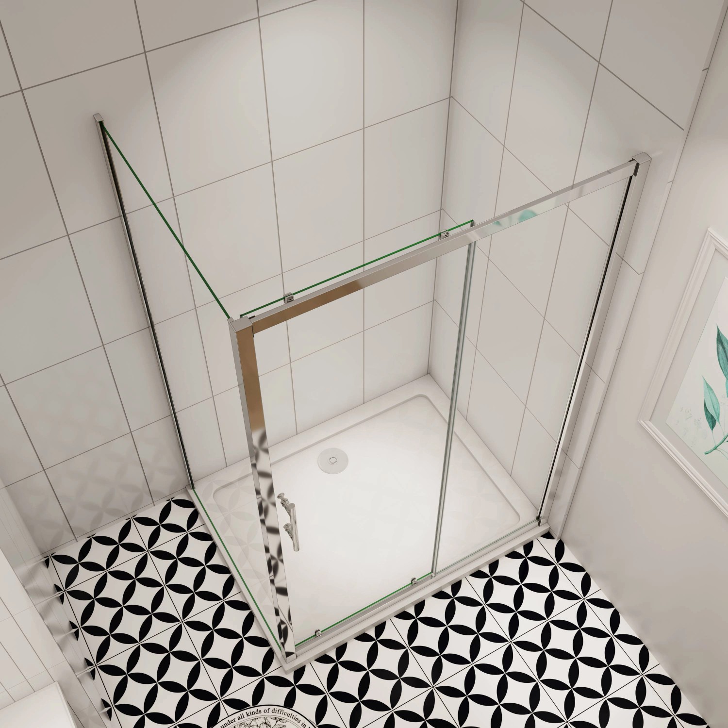 AICA Duschkabine 140x80cm mit Schiebetür, ESG Glas, chromglänzendem Rahmen, ohne Duschtasse.