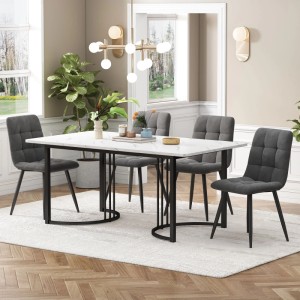 Merax Essgruppe 5 Teilig 140x80 Weiß Dunkelgrau Samt