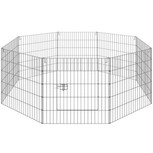 Schwarzes Tectake Freilaufgehege Hopper aus 8 Gitterelementen mit Sicherheitsnetz.