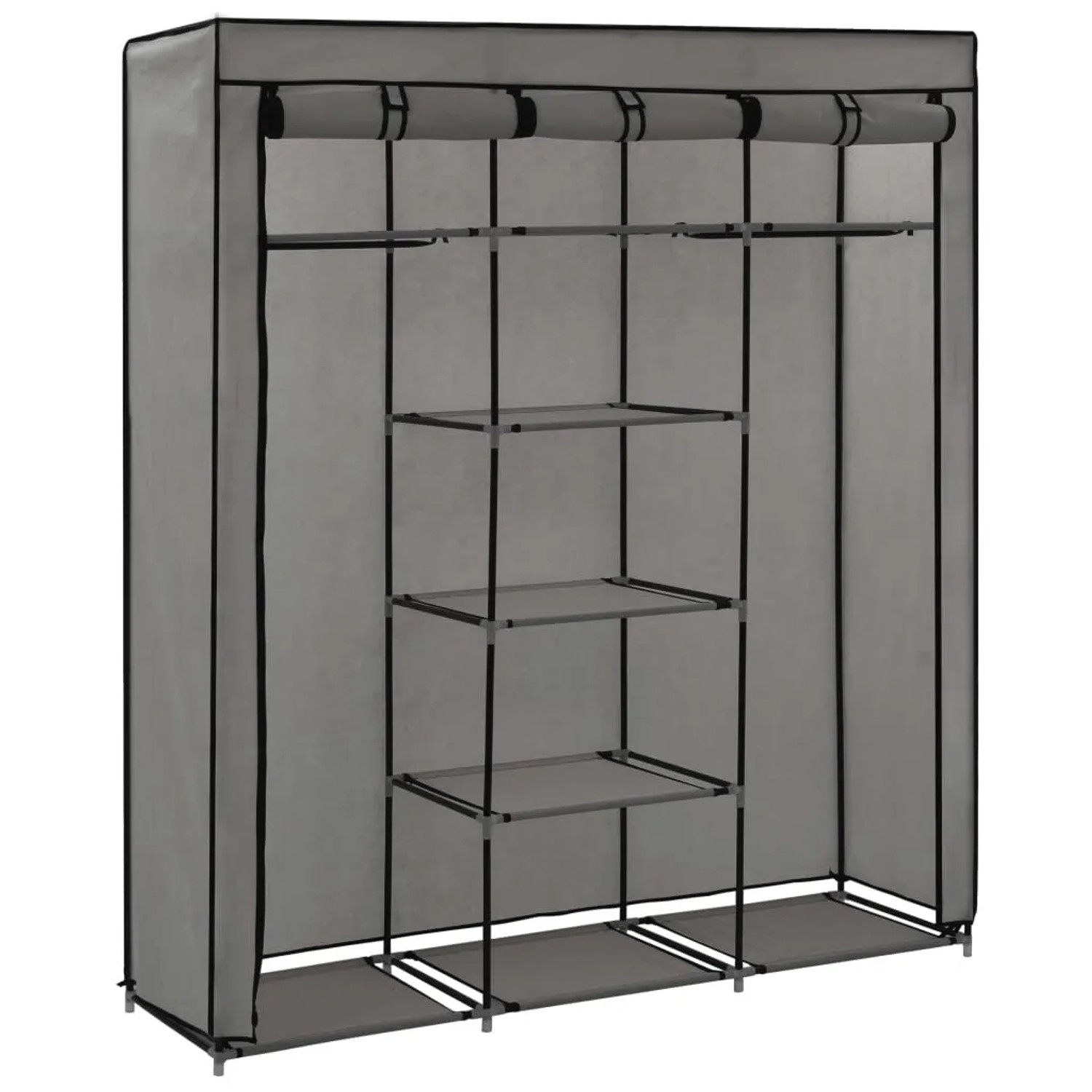 Grauer vidaXL Kleiderschrank mit Fächern, Stangen und Stoffbezug, 150x45x175cm.