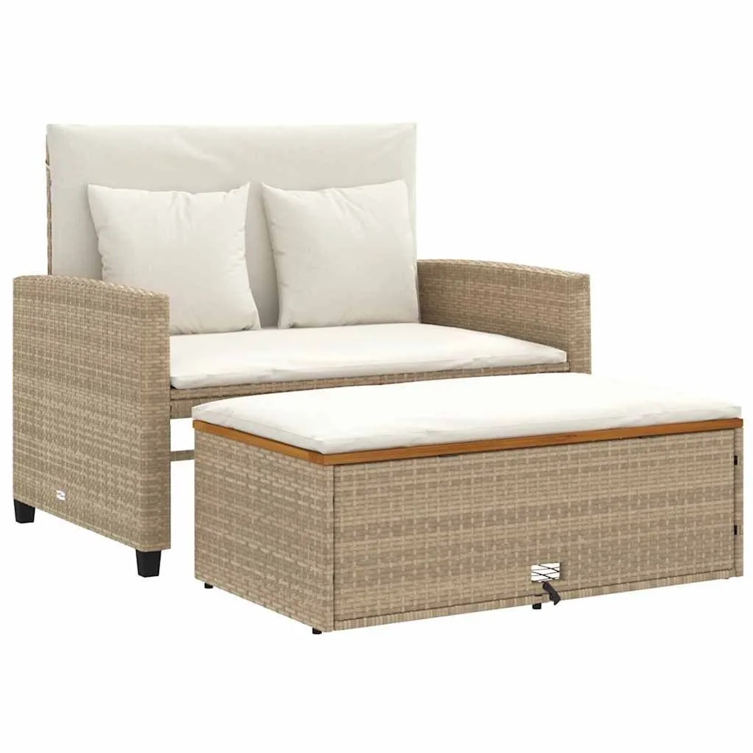 vidaXL Gartensofa mit Kissen 2-Sitzer Beige Poly Rattan & Akazienholz 36514 günstig online kaufen