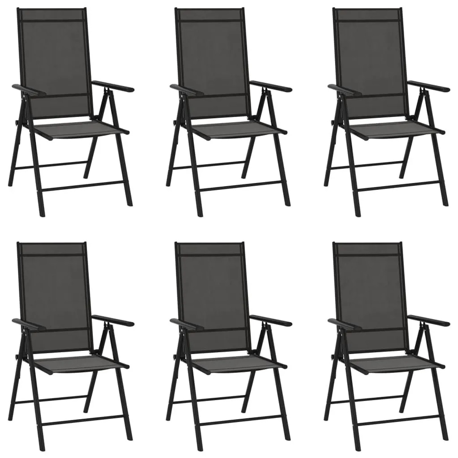 Furnicato 6er Set Klappbare Gartenstühle Aus Aluminium Und Textilene 54x73x107 Cm Schwarz
