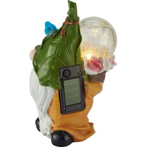 Blauer LED Solar-Deko Zwerg mit Glaskugel, 17,4 cm hoch, für Garten und Balkon.