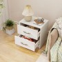 Costway Nachttisch weiß mit 2 offenen Schubladen, Lampe und Tasse. Praktischer Stauraum für Schlafzimmer.