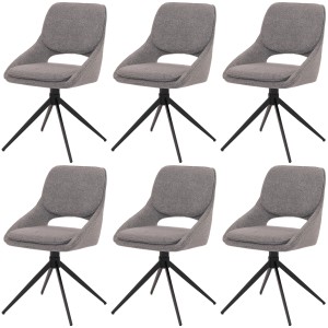 6er-Set Esszimmerstühle N73, grau, Bouclé-Stoff, drehbar mit Auto-Position.