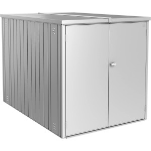 Biohort Minigarage, 145x203x151 cm, Silber-Metallic. Fahrradbox für Garten oder Hof.