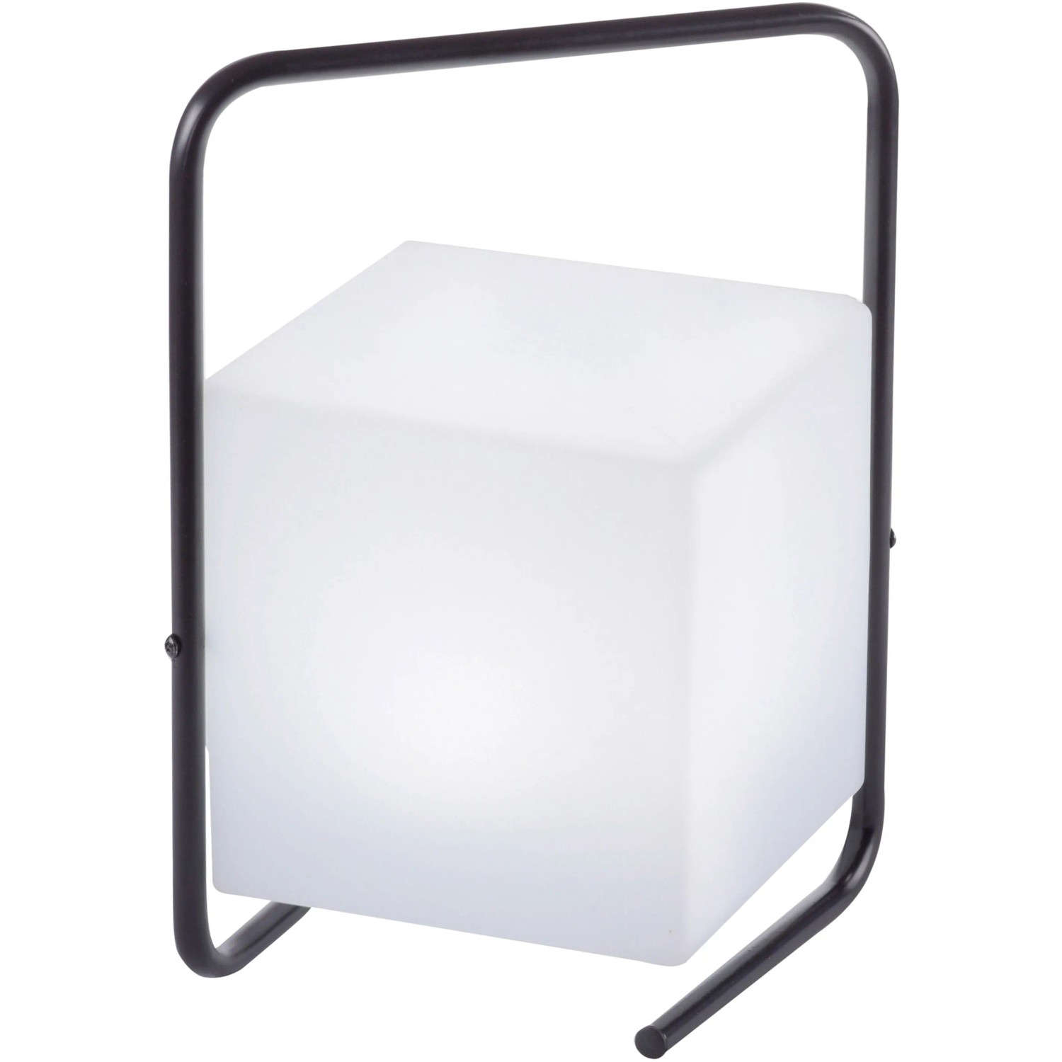 Schwarze LED-Tischleuchte Keno für den Außenbereich, würfelförmiger Lampenschirm, 29 cm hoch.
