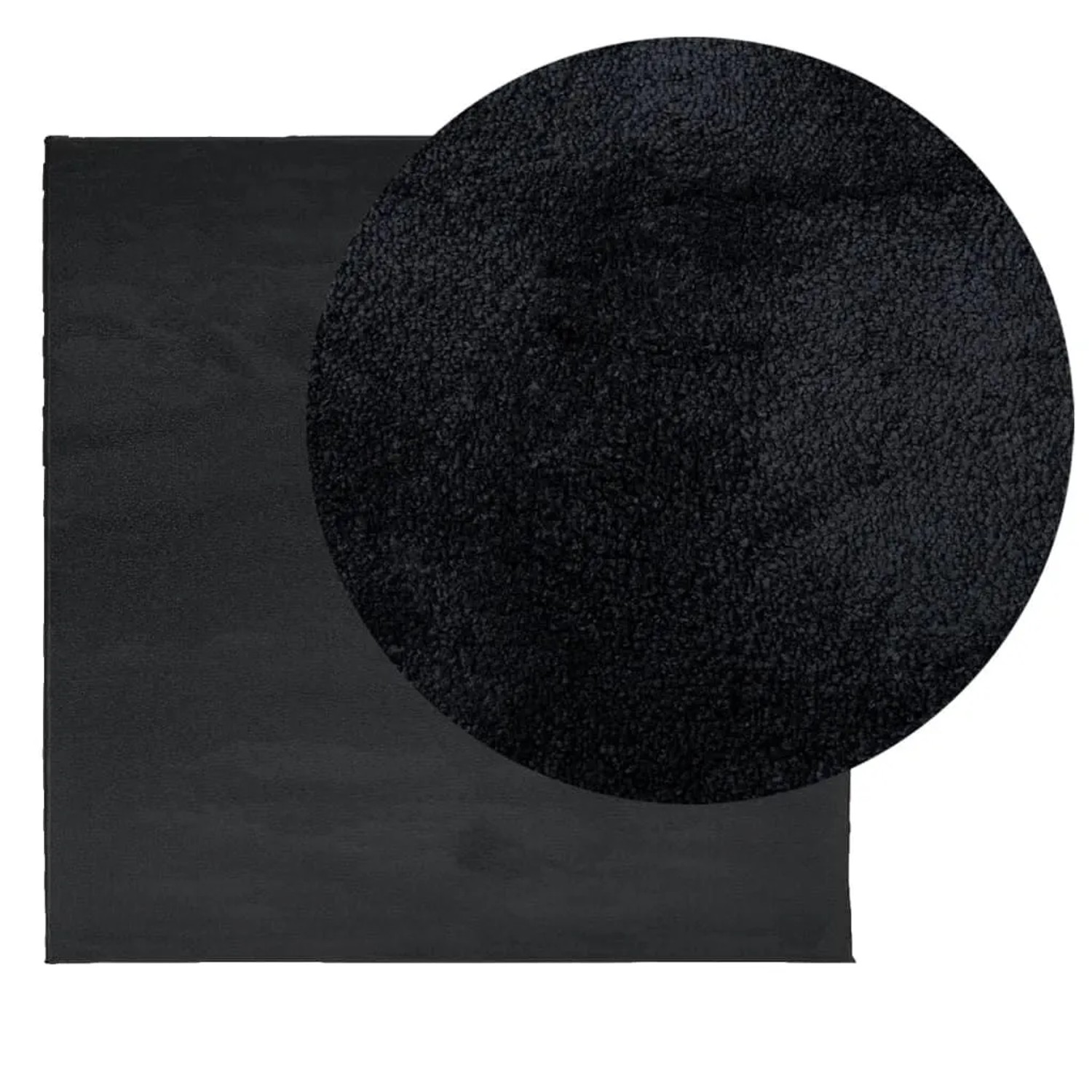 Schwarzer vidaXL Teppich OVIEDO, Kurzflor, 200x200 cm. Flauschiger Bodenteppich für Wohnzimmer und Schlafzimmer.