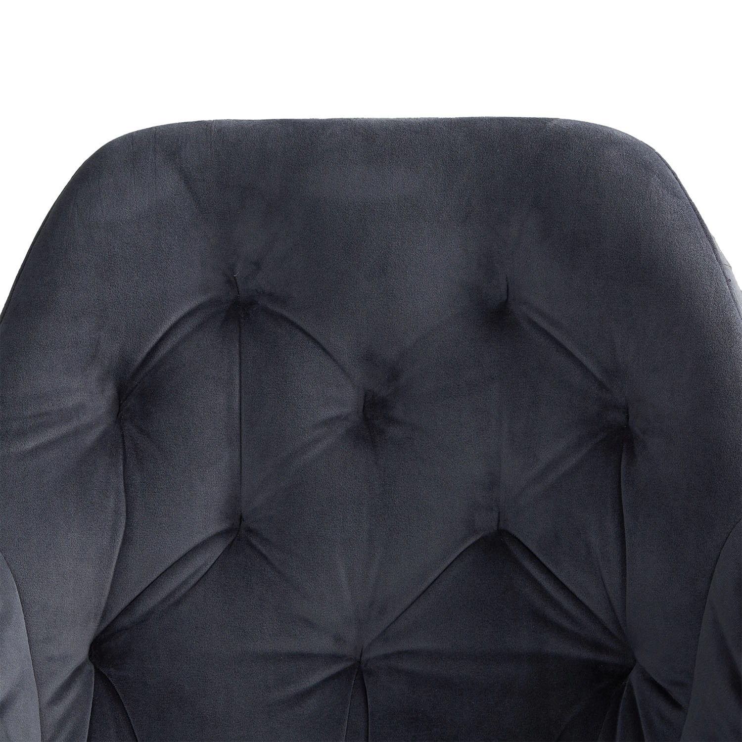 Detailansicht: Grauer Polsterstuhl aus Samt (4er Set) mit Knopfheftung. Esszimmerstuhl mit Drehfunktion.