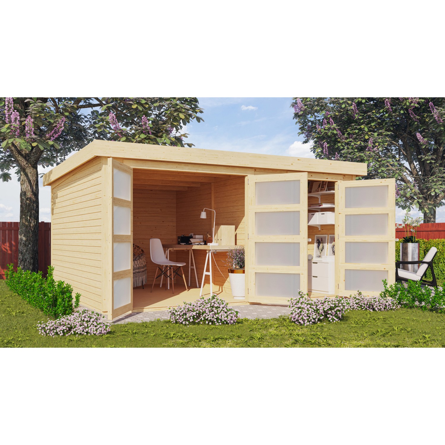 Karibu Gartenhaus/Gerätehaus Mühlentrup 3 Naturbelassen 404 cm x 332,5 cm