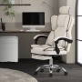 Beiger, ergonomischer ML-Design Bürostuhl mit verstellbarer Rückenlehne und Beinauflage.