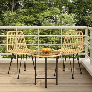 3-tlg. Garten-Essgruppe aus Poly Rattan mit Tisch und 2 Stühlen für den Außenbereich.