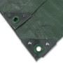 Grüne Noor Abdeckplane Profi, 2x2m, Detailaufnahme der verstärkten Ecke mit Öse.