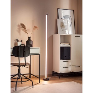 Schwarze LED-Stehleuchte Digital Motion Light, 150 cm hoch, im modernen Wohnraum.