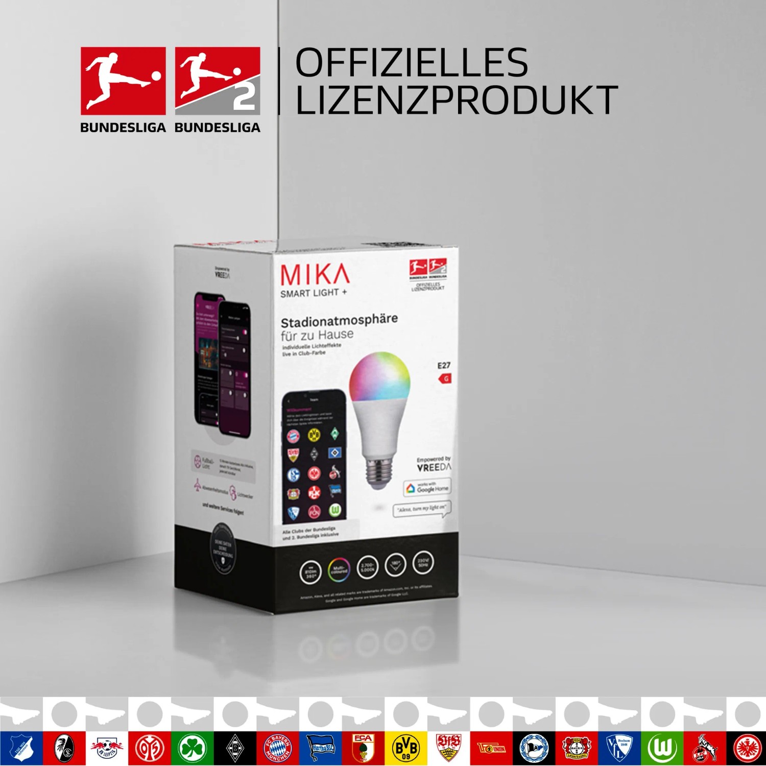 Just Light Smart Light Mika E27/10W für Stadionatmosphäre zu Hause. Smarte LED Lampe mit Bundesliga Lizenz.