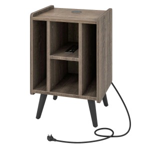 Costway Plattenspieler-Ständer mit Ladestation Vinylplatten Grau