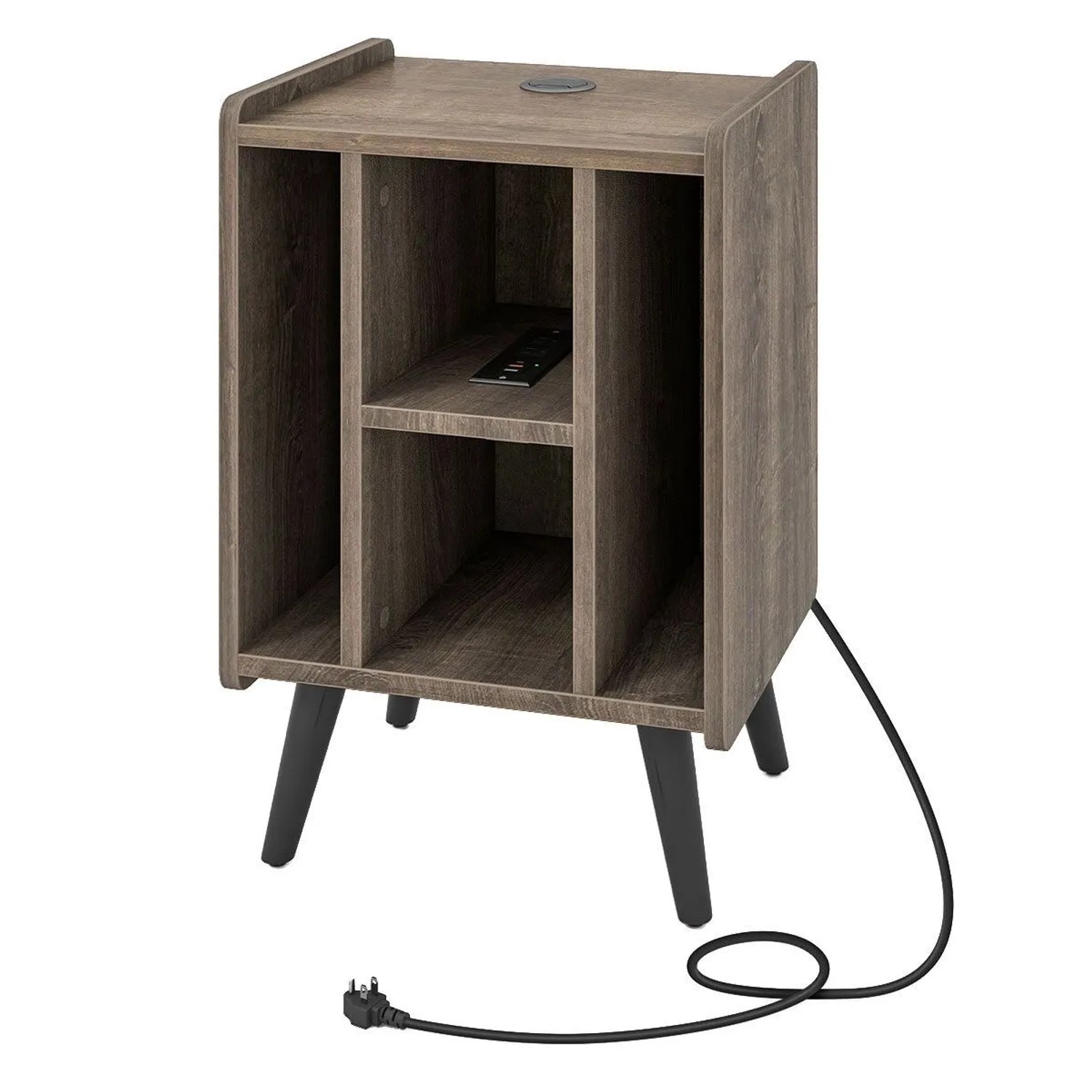 Costway Plattenspieler-Ständer mit Ladestation Vinylplatten Grau