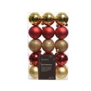 Kaemingk Weihnachtskugeln, 30 Stk., rot, gold, matt, Glitter, bruchfest, 6cm.